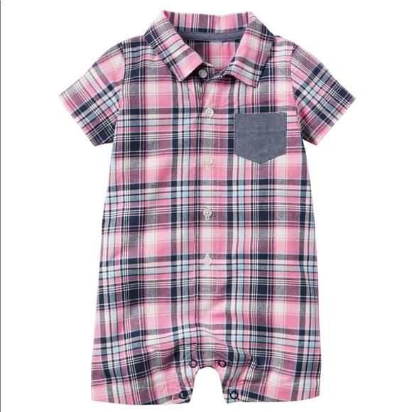 Carter's Other - Carter’s Baby Boys Pink Blue Plaid Romper New